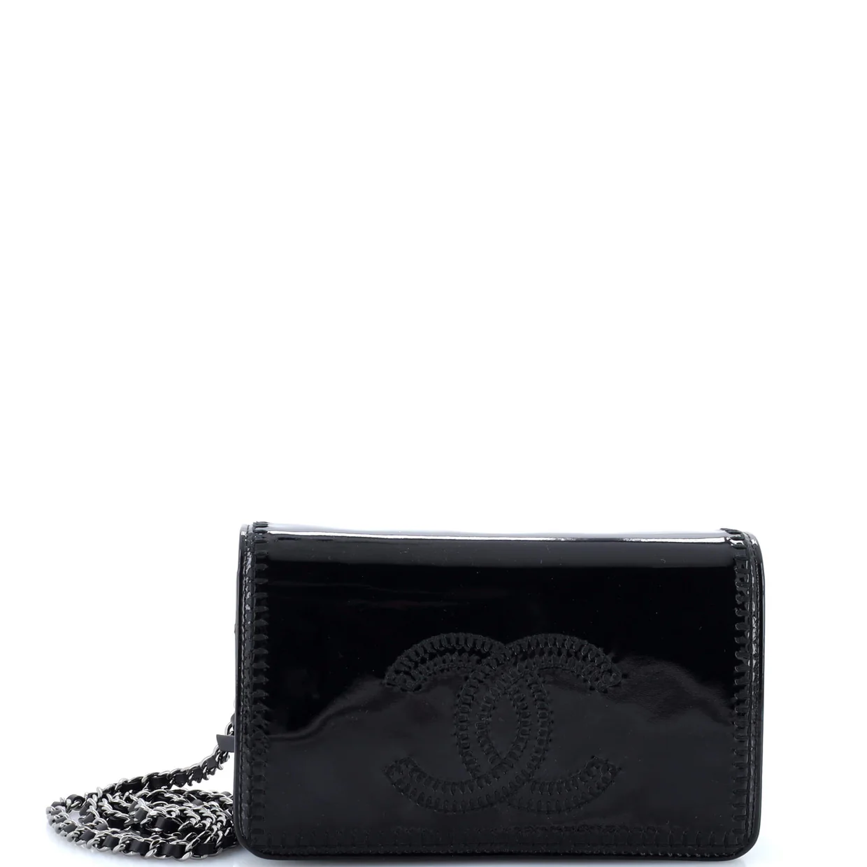 CC Wallet on Chain Stitched Patent - Deep Luxury
