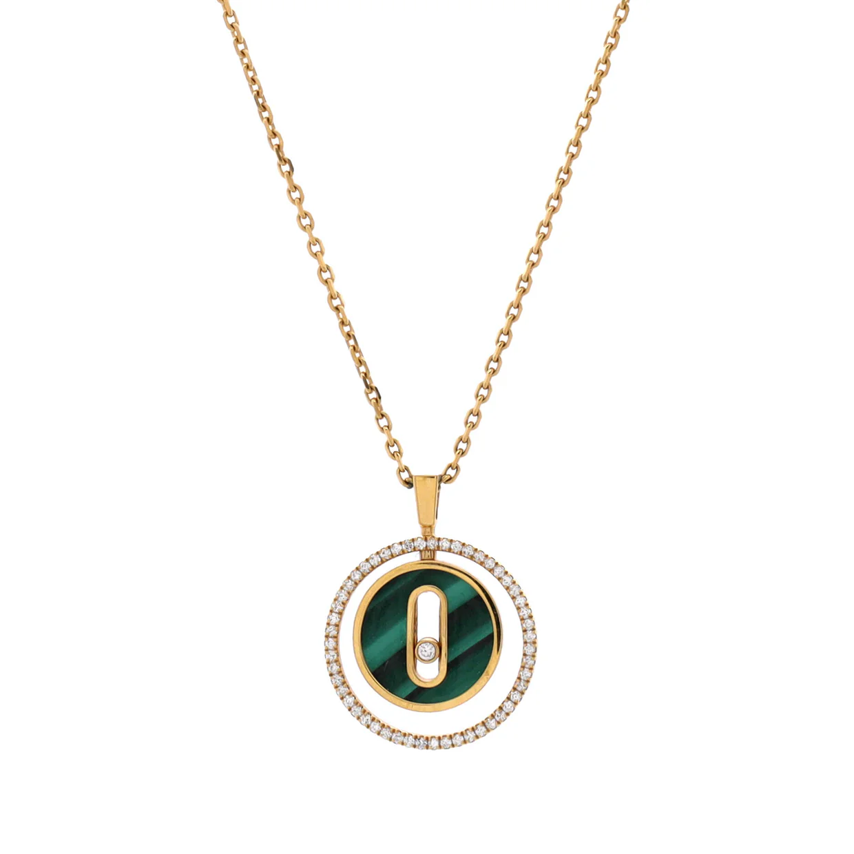 Lucky Move Pendant Necklace 18K Yellow Gold with Diamonds and Malachite SM - Deep Luxury