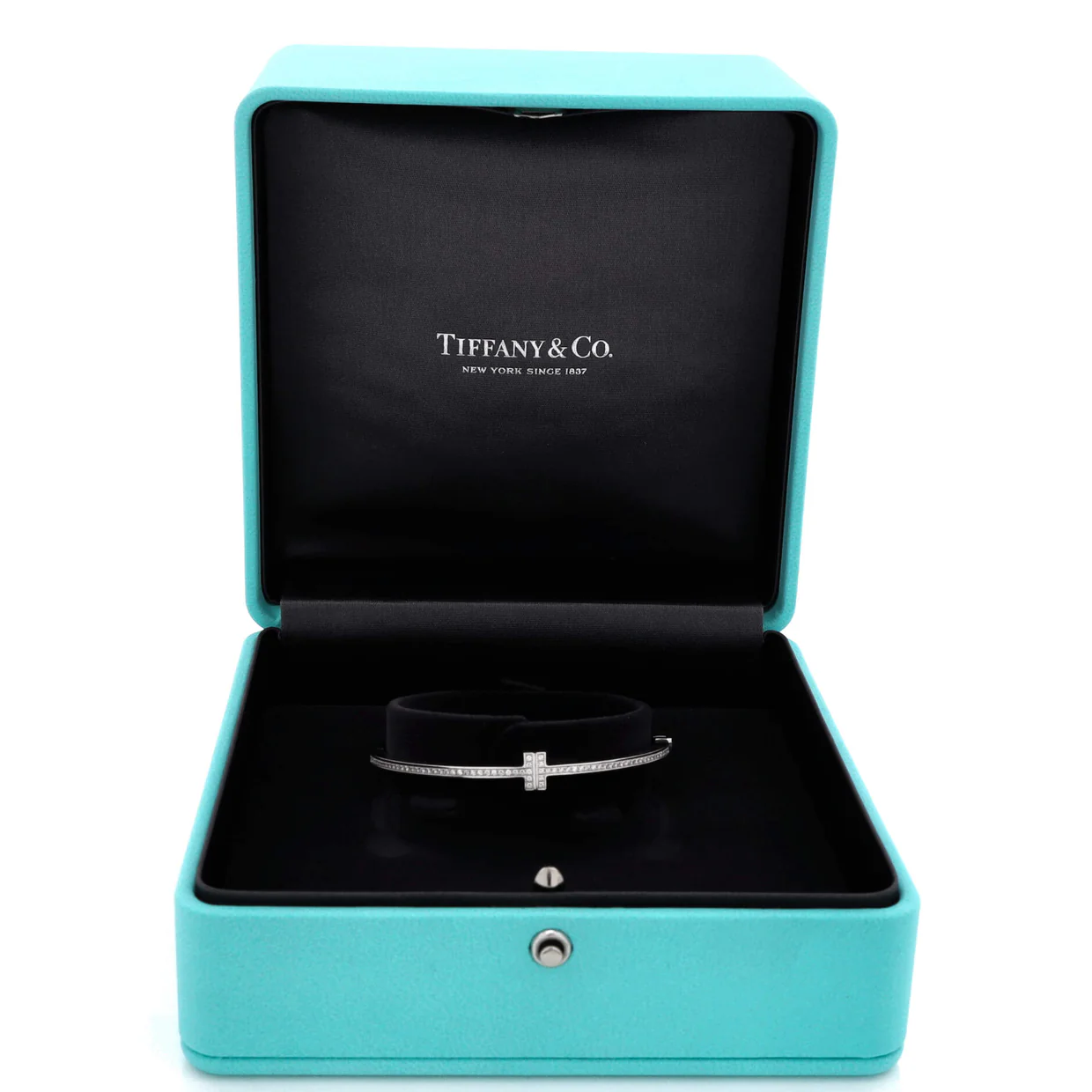 T Hinged Wire Bangle Bracelet 18K White Gold with Diamonds - Deep Luxury