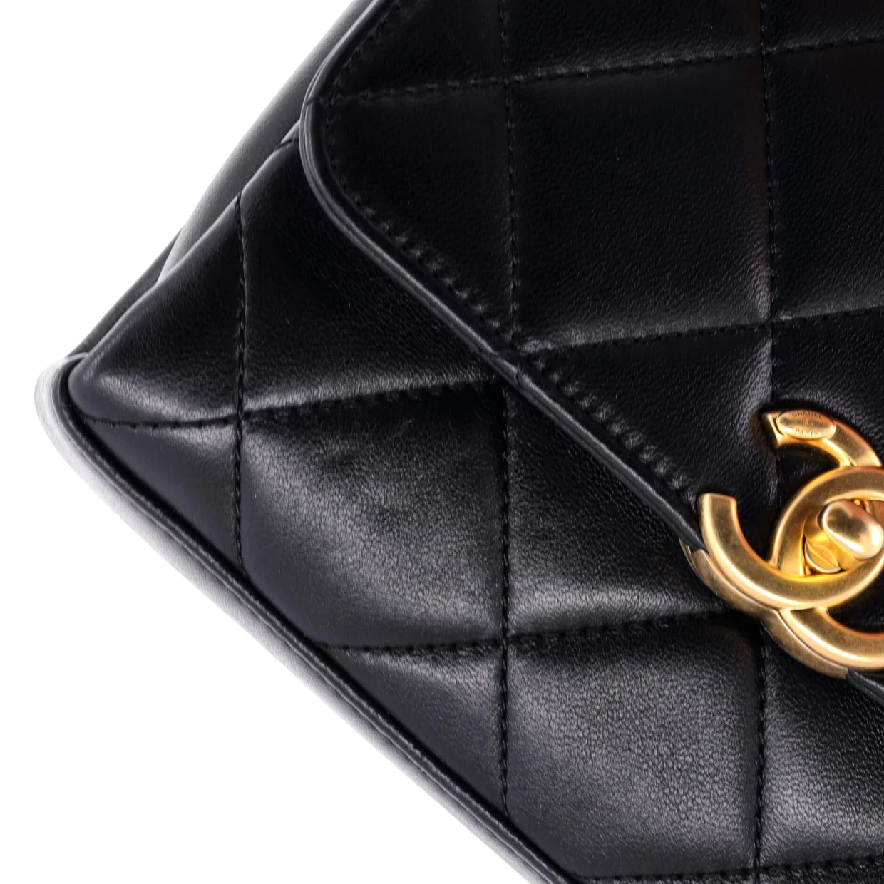 Crystal Logo Letters Chain Handle Flap Bag Quilted Lambskin Mini - Deep Luxury