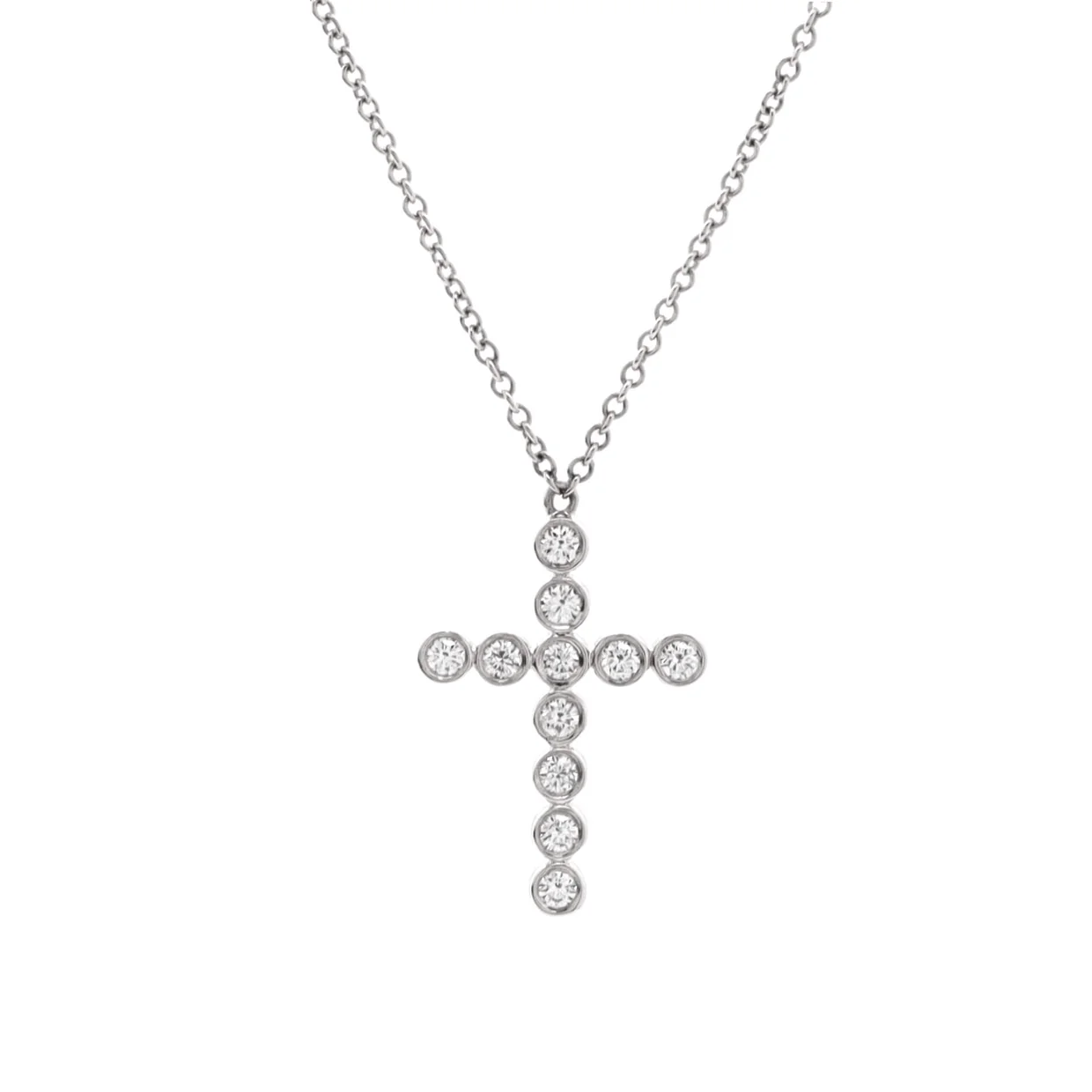 Jazz Cross Pendant Necklace Platinum with Diamonds Small - Deep Luxury