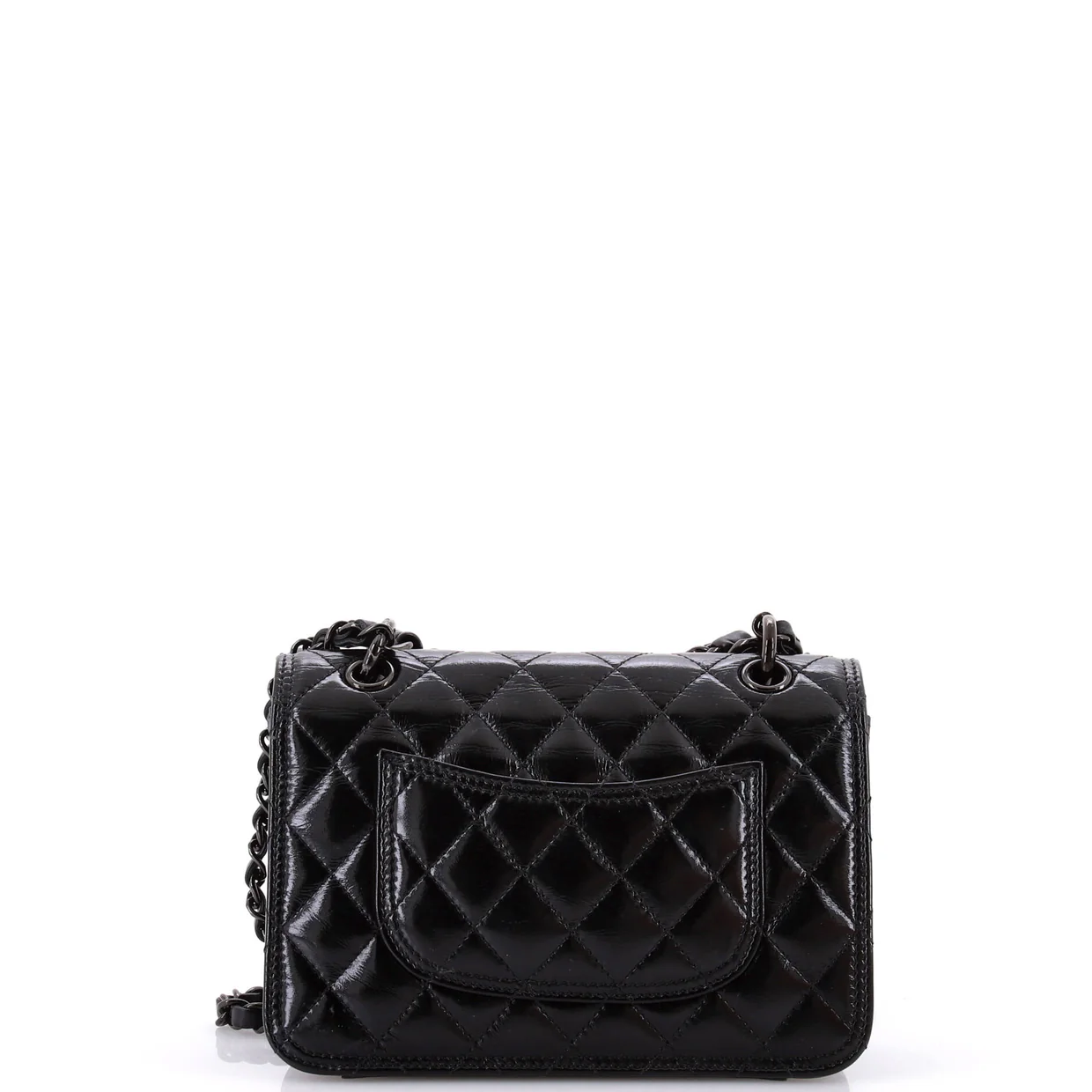 So Black Double You CC Flap Bag Quilted Shiny Crumpled Calfskin Mini - Deep Luxury