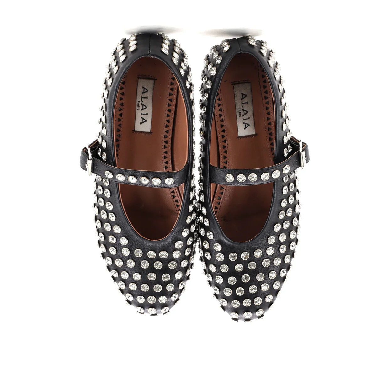Women's Buckle Ballerina Flats Leather with Crystals - Deep Luxury