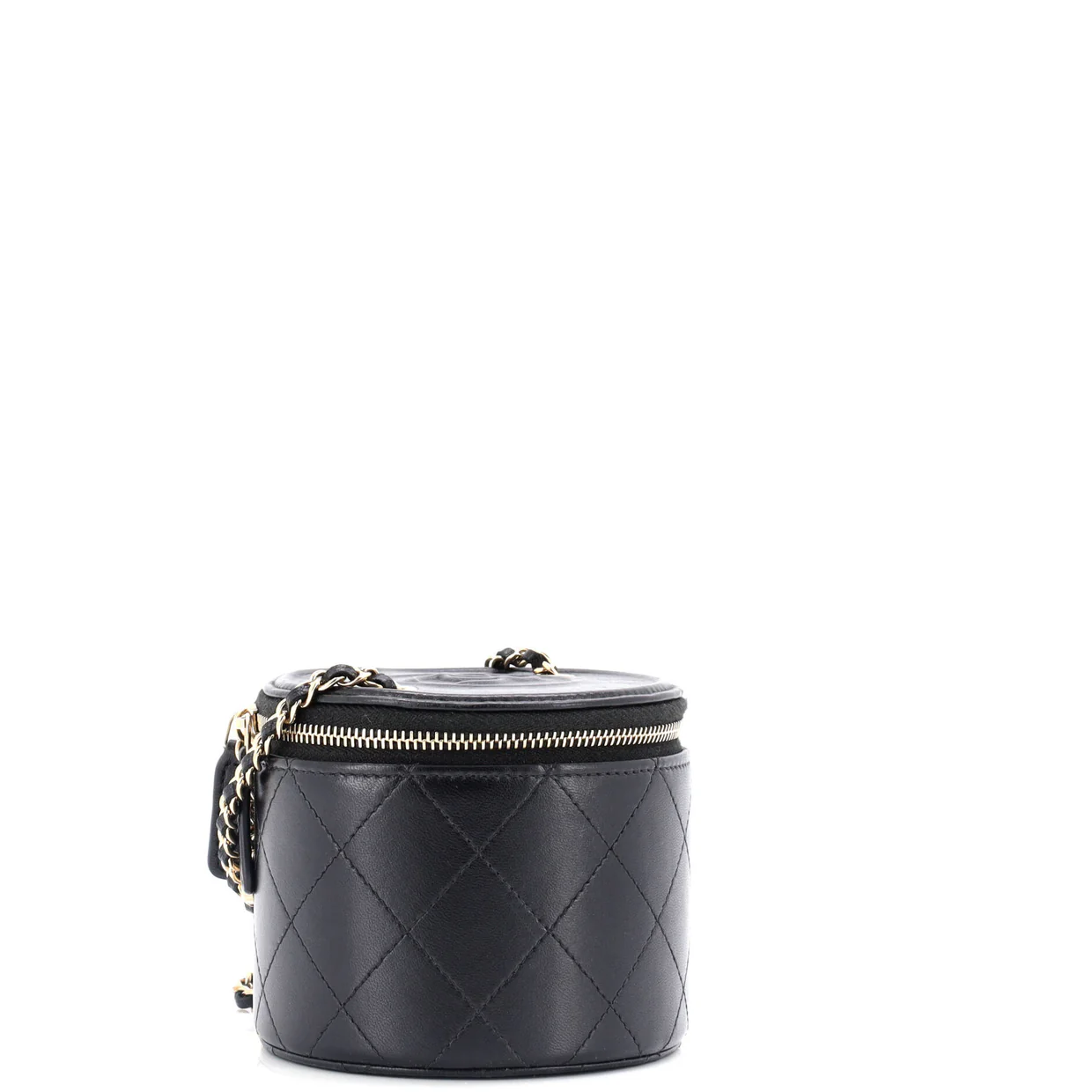 CC Round Vanity Case with Chain Quilted Lambskin Mini - Deep Luxury