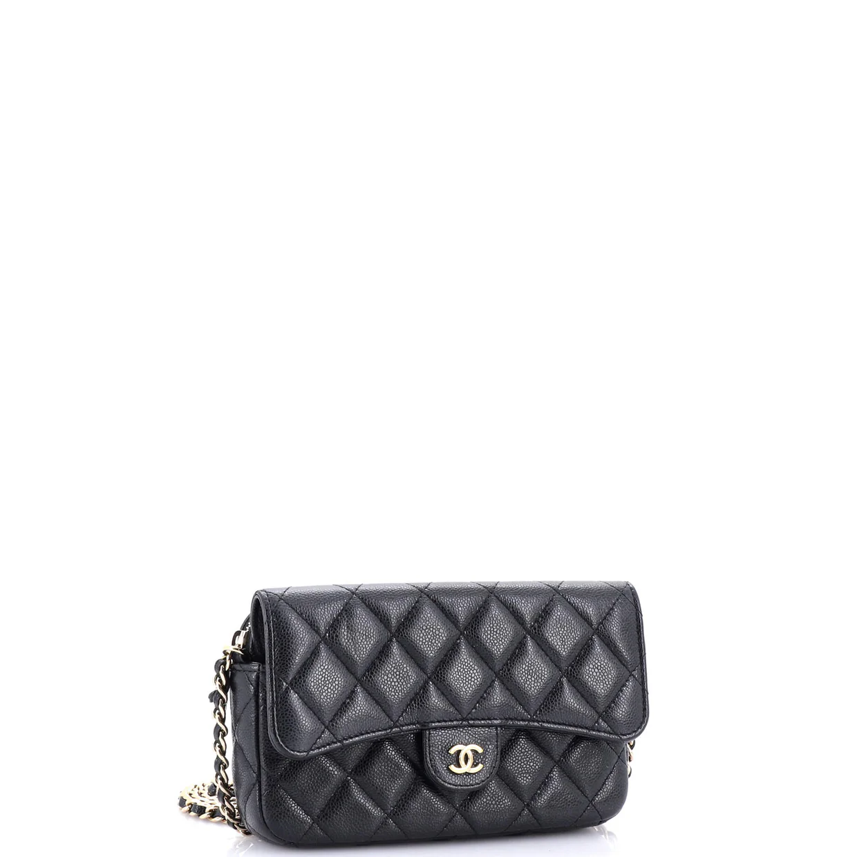 Classic Flap Phone Holder with Chain Quilted Caviar - Deep Luxury