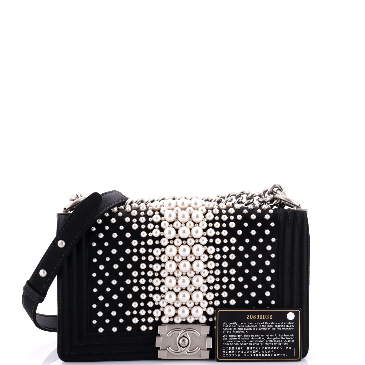 Boy Flap Bag Pearl Embellished Satin Old Medium - Deep Luxury