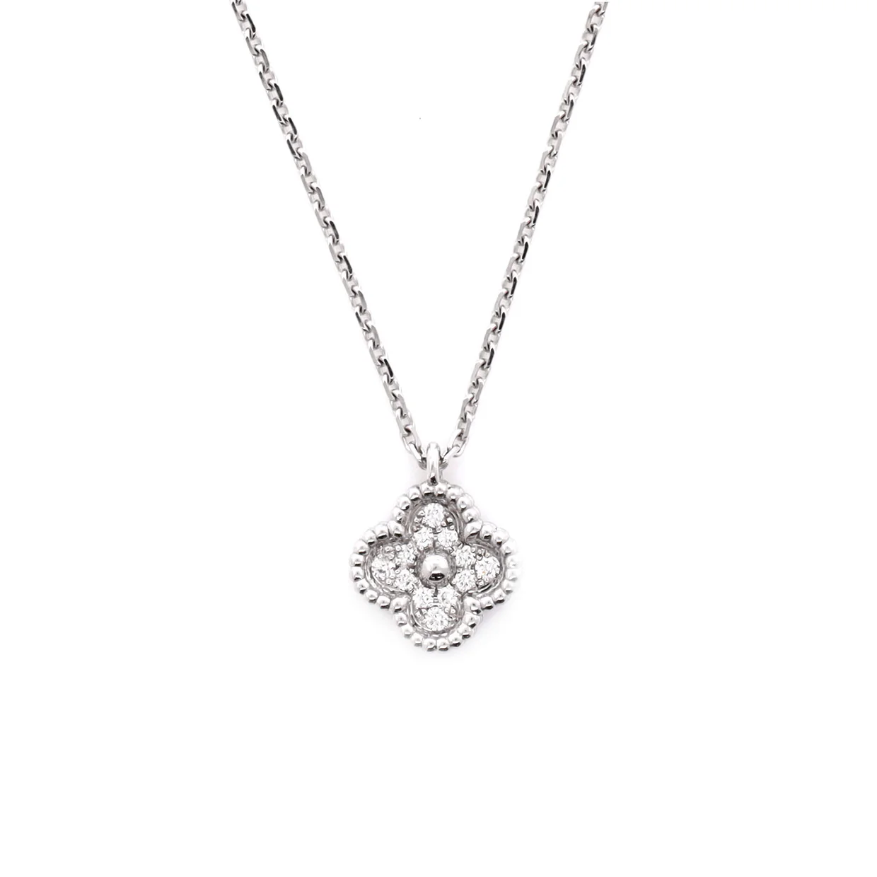 Sweet Alhambra Pendant Necklace 18K White Gold with Diamonds - Deep Luxury