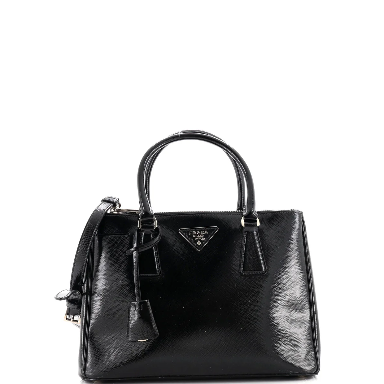 Double Zip Lux Tote Vernice Saffiano Leather Small - Deep Luxury