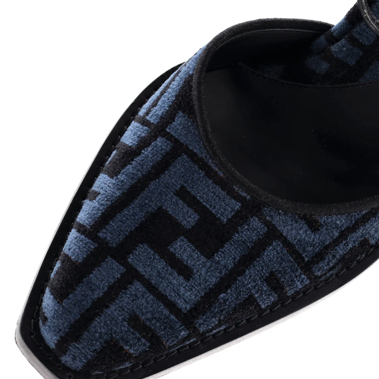 Women's FF Cut Ankle Strap Pumps Zucca Jacquard with Leather - Deep Luxury