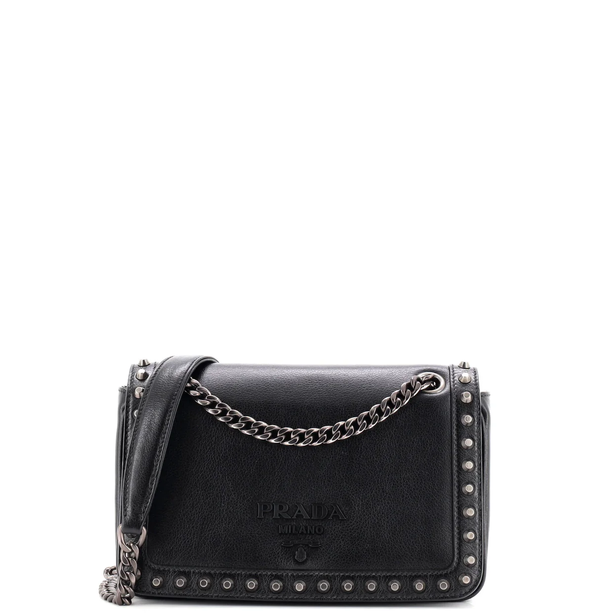 Chain Flap Bag Studded Glazed Calfskin Medium - Deep Luxury