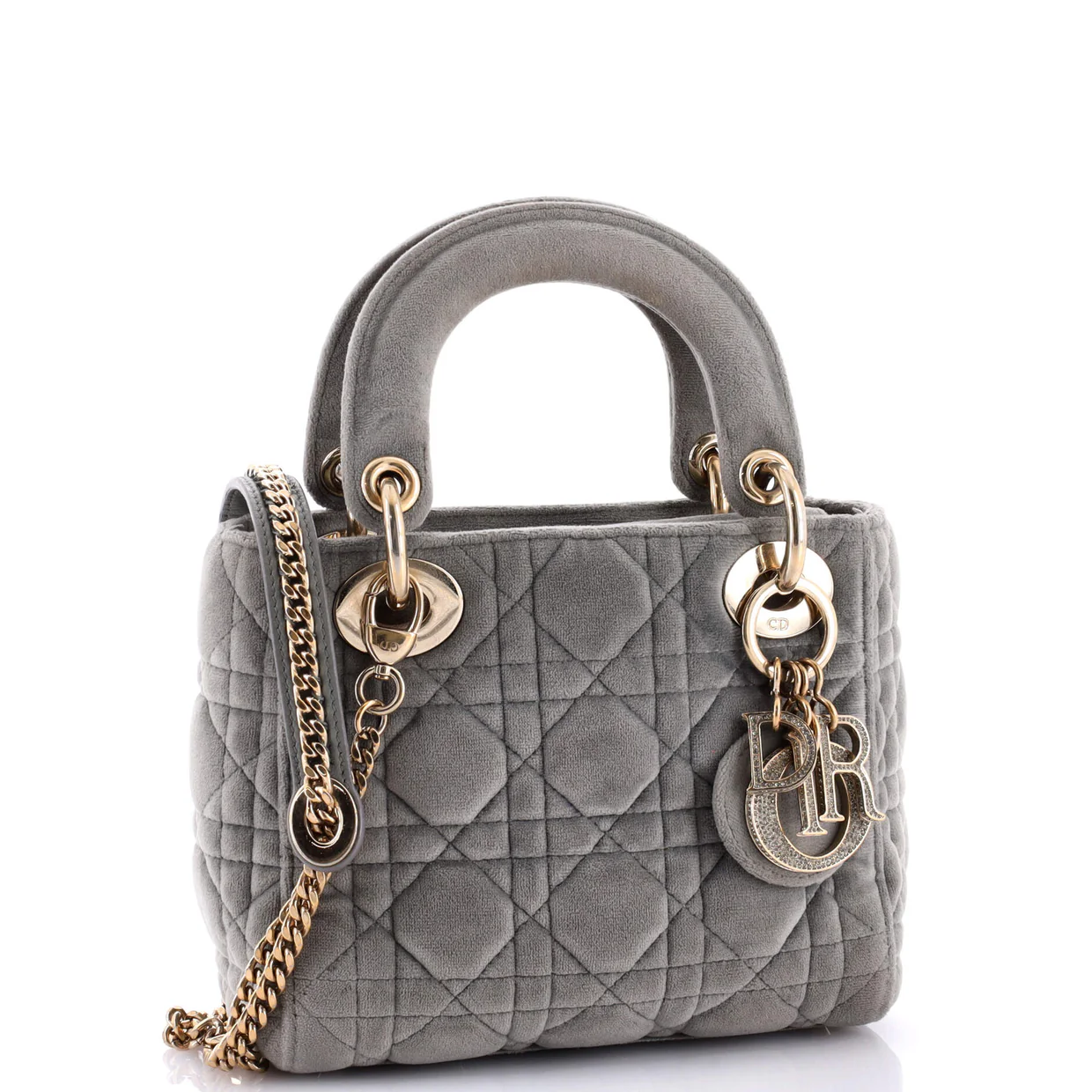 Lady Dior Chain Bag Cannage Quilt Velvet with Crystal Charms Mini - Deep Luxury