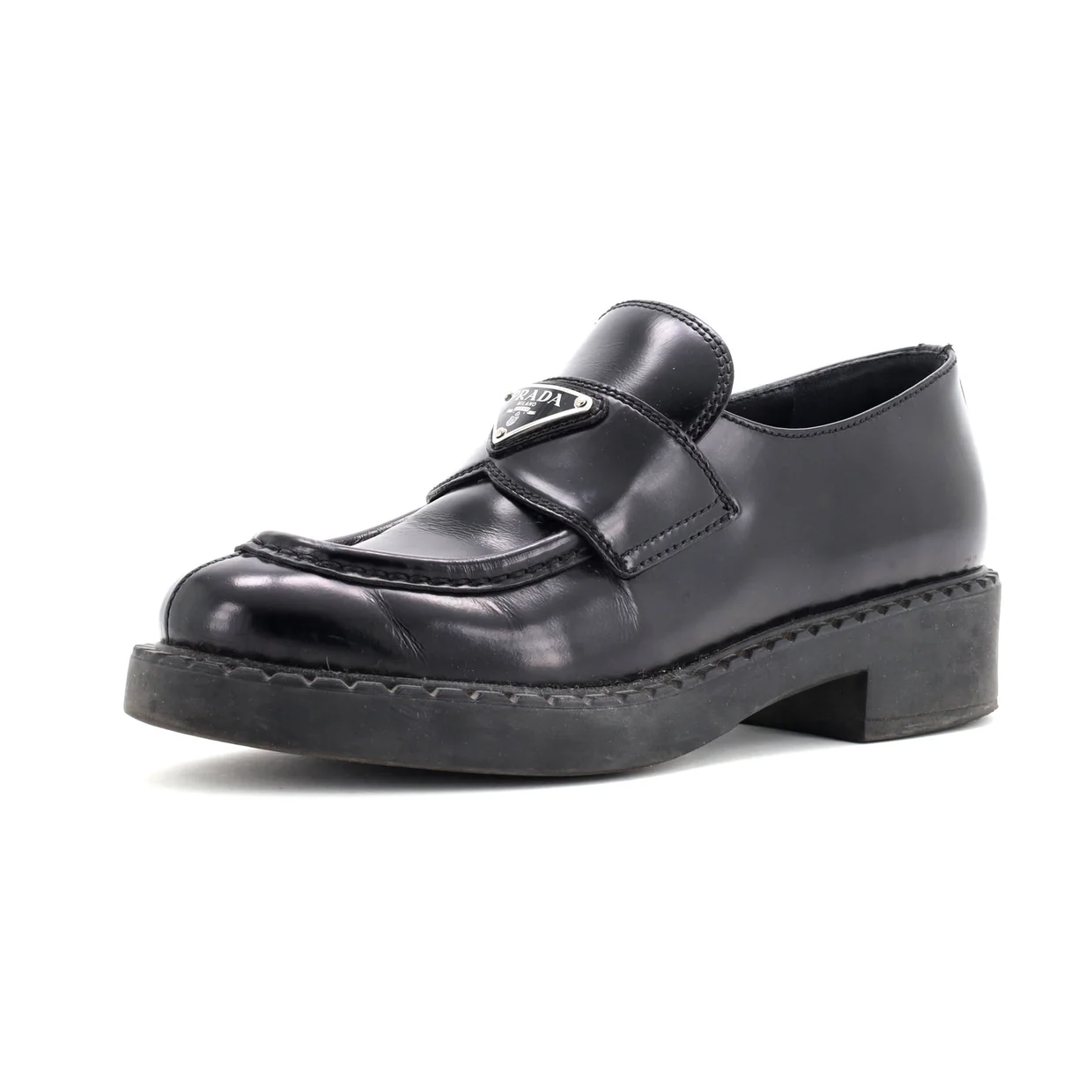 Women's Triangle Logo Loafers Spazzolato Leather - Deep Luxury