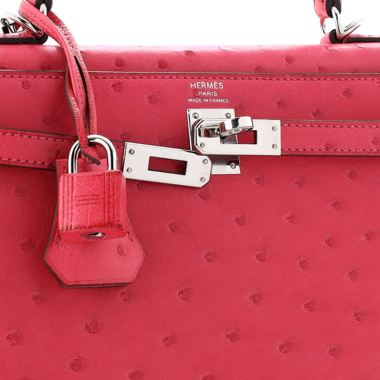 Kelly Handbag Rose Tyrien Ostrich with Palladium Hardware 25 - Deep Luxury