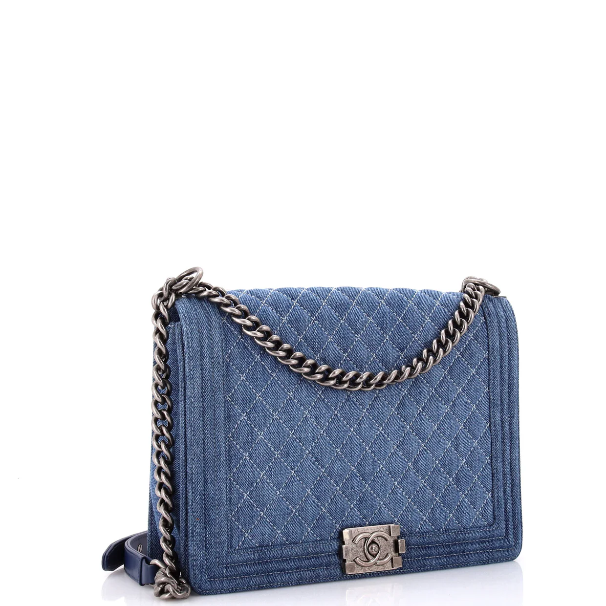 Boy Flap Bag Quilted Denim Large - Deep Luxury