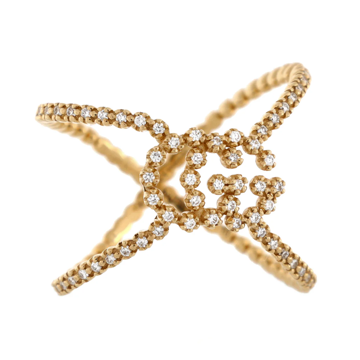 GG Running Cross Ring 18K Yellow Gold and Pave Diamonds - Deep Luxury
