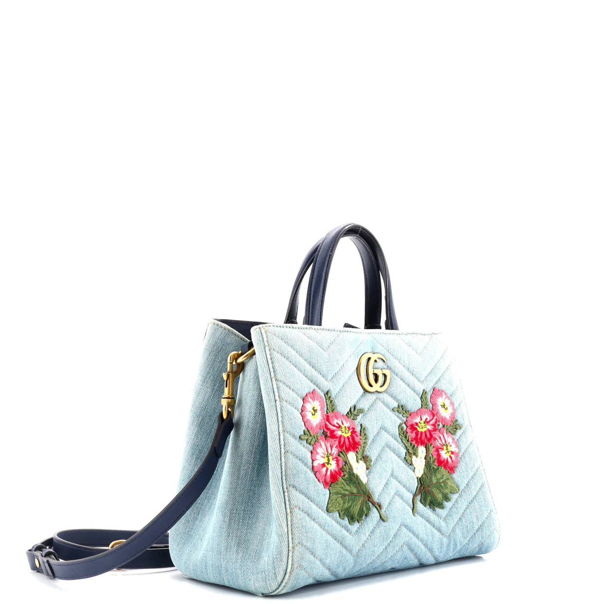 GG Marmont Tote Embroidered Matelasse Denim Small - Deep Luxury