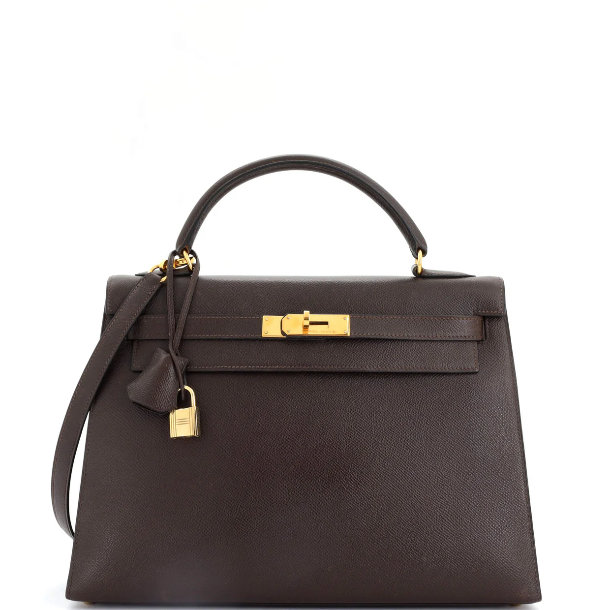 Kelly Handbag Ebene Courchevel with Gold Hardware 32 - Deep Luxury