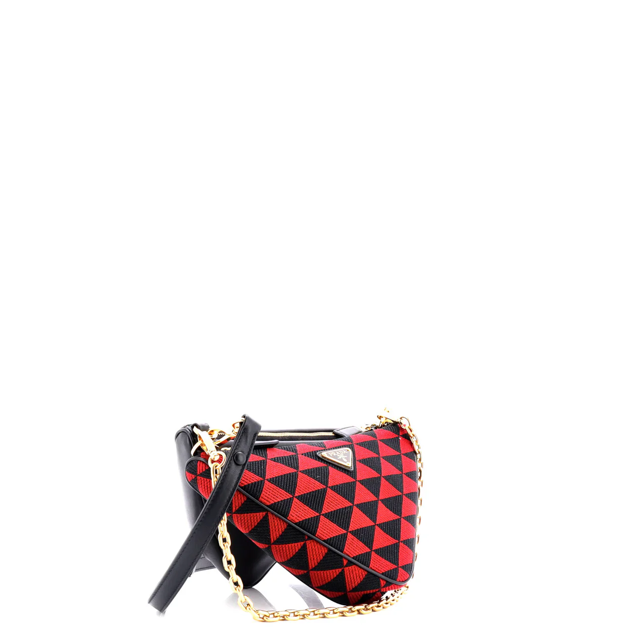 Double Symbole Triangle Bag Leather and Jacquard Mini - Deep Luxury