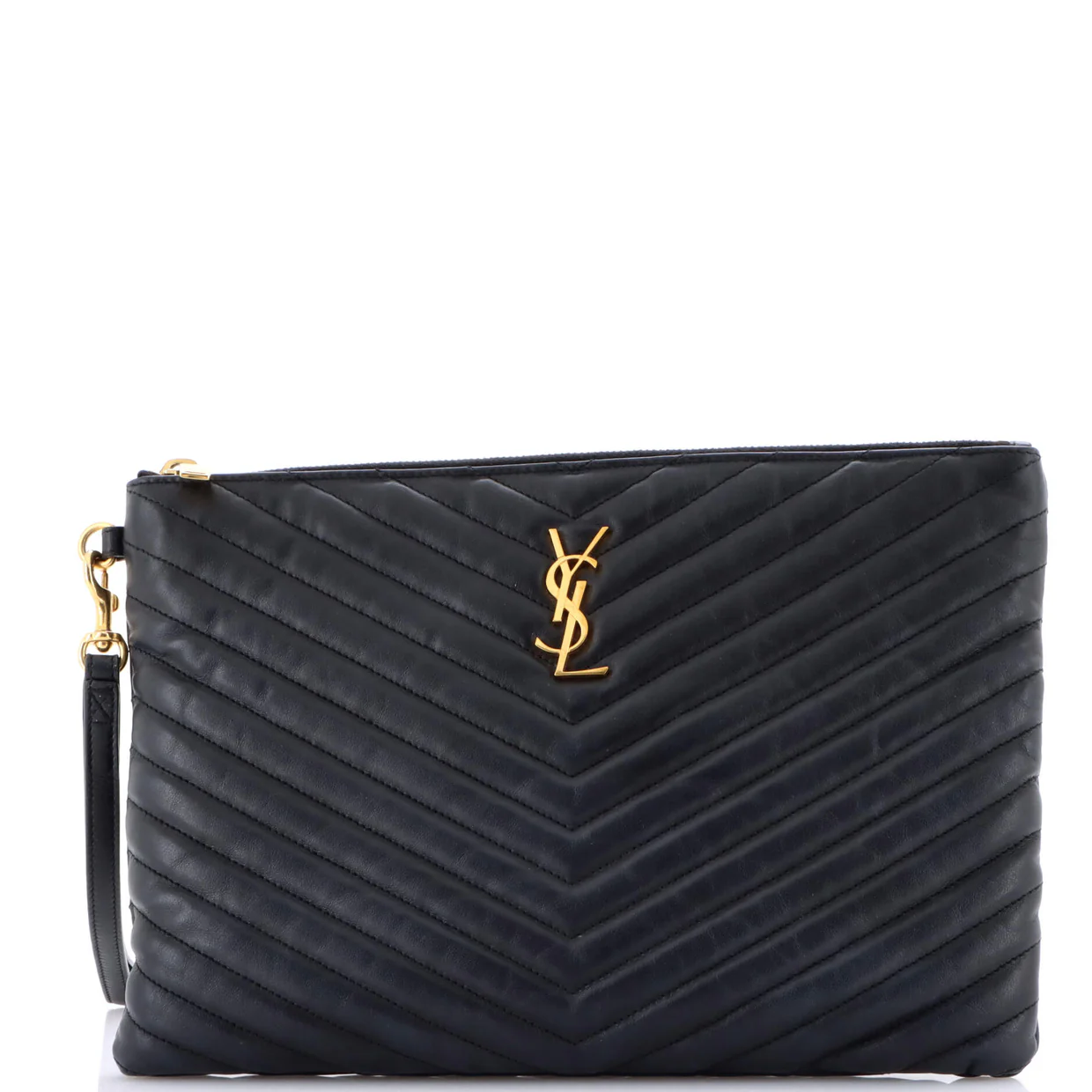 Classic Monogram Wristlet Pouch Matelasse Chevron Leather Medium - Deep Luxury