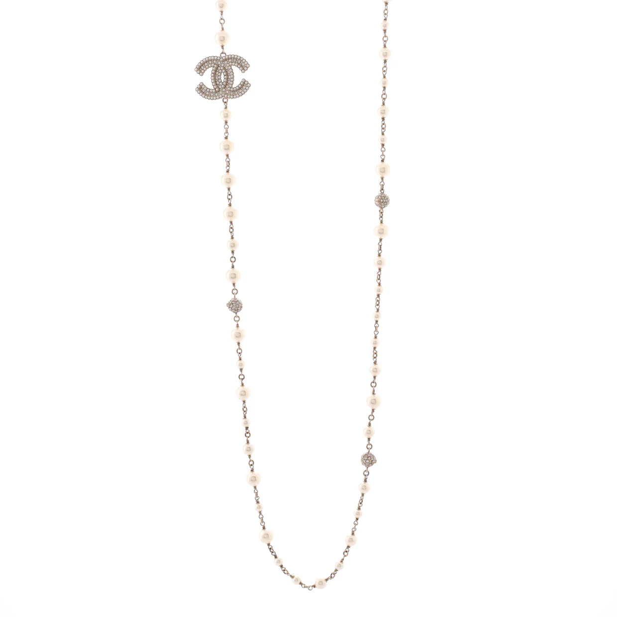 CC Station Long Necklace Metal with Faux Pearls and Crystals - Deep Luxury