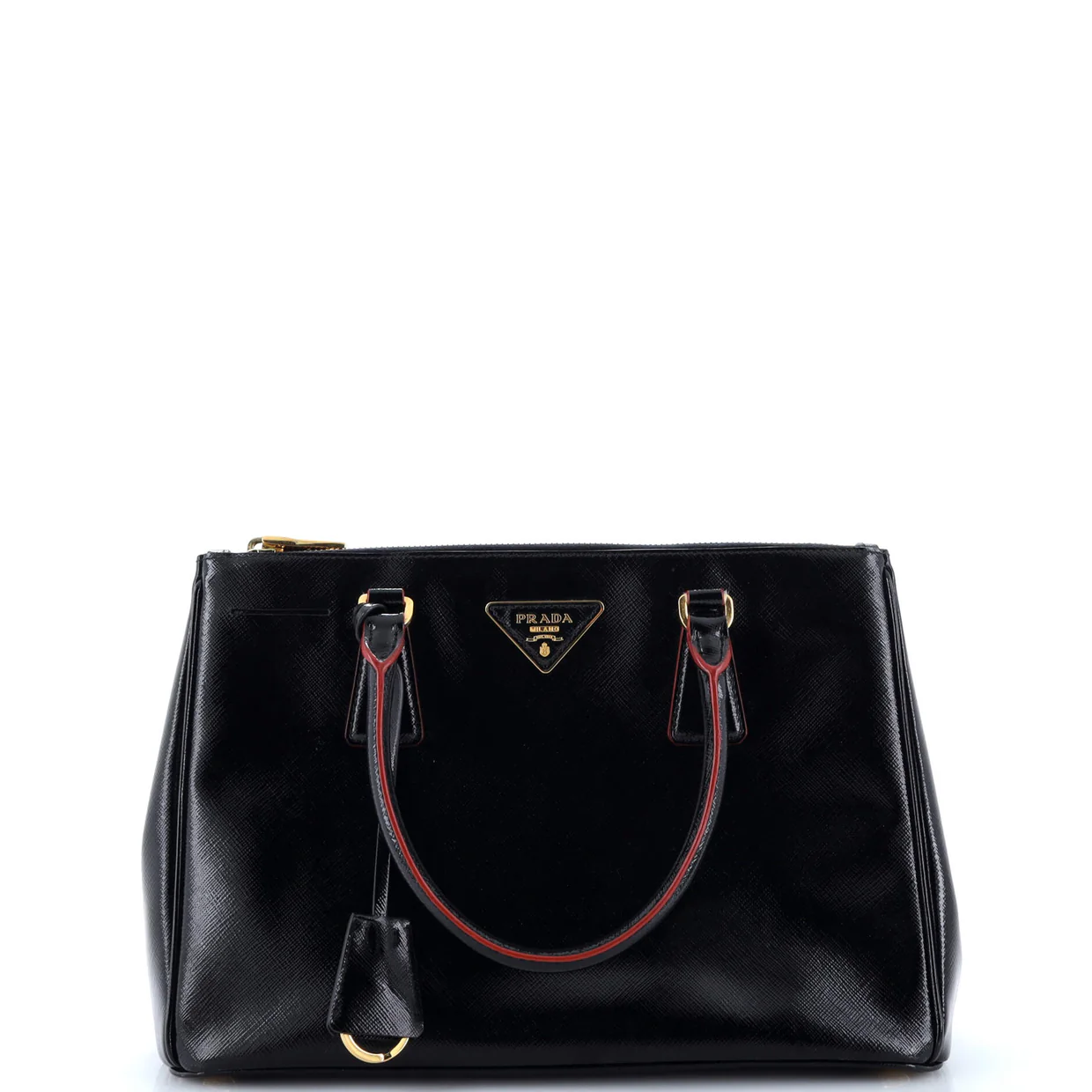 Double Zip Lux Tote Vernice Saffiano Leather Small - Deep Luxury