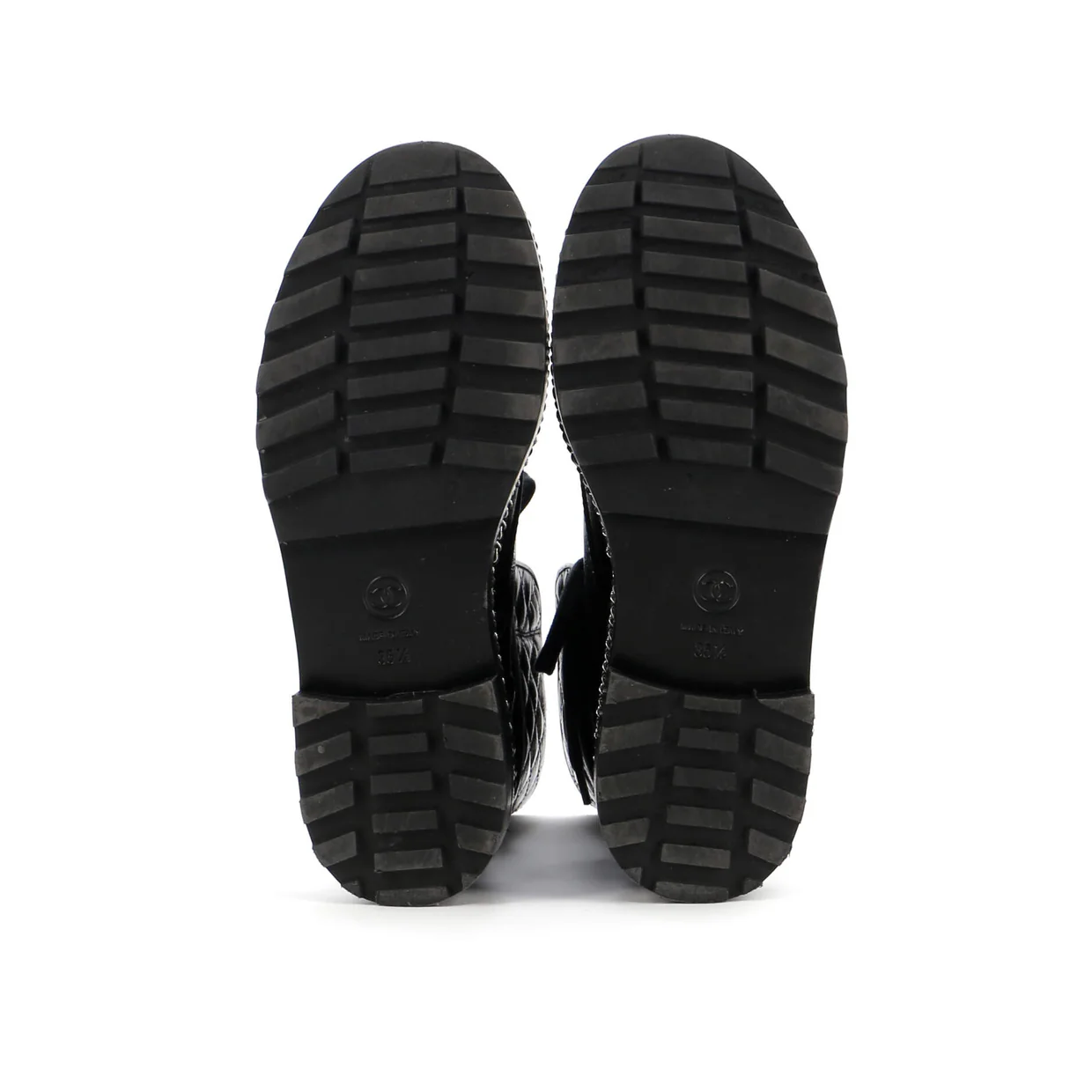 Women's Cap Toe CC Chain Around Pearl Combat Boots Leather - Deep Luxury