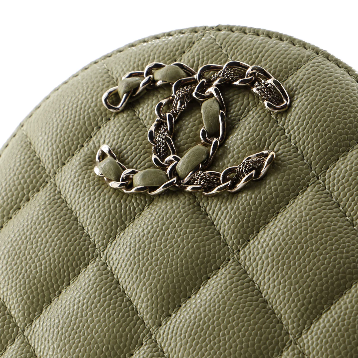 French New Wave Round Clutch with Chain Quilted Caviar - Deep Luxury