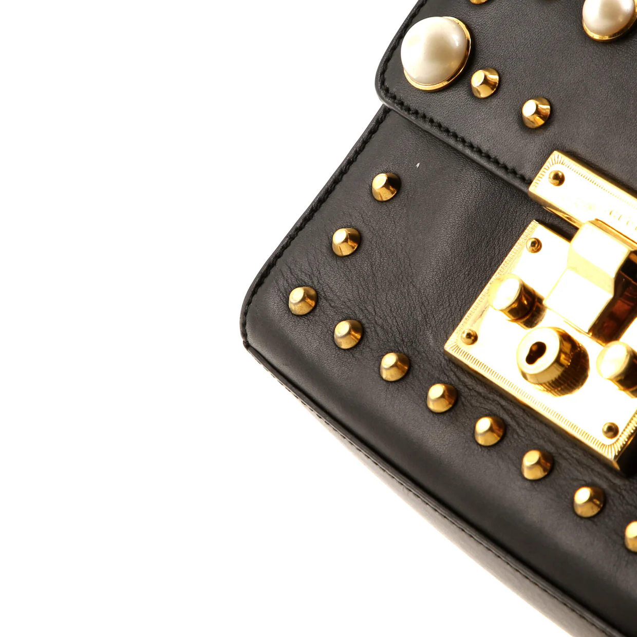 Pearly Padlock Shoulder Bag Studded Leather Small - Deep Luxury