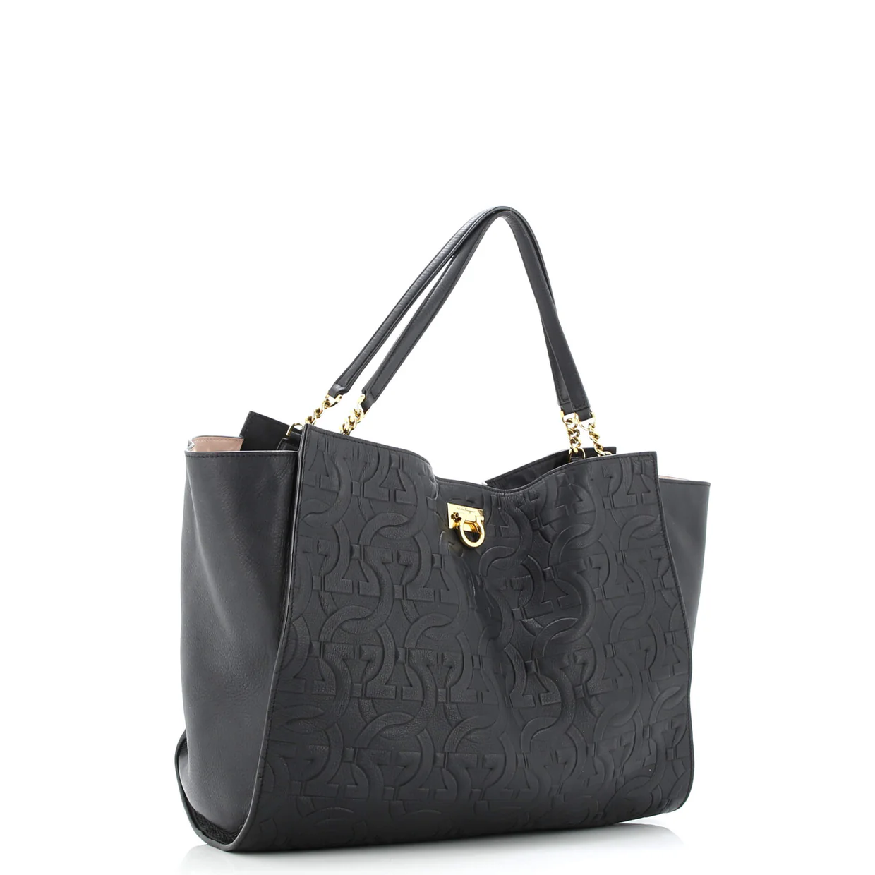 Trifolio Tote Gancini Embossed Leather Large - Deep Luxury