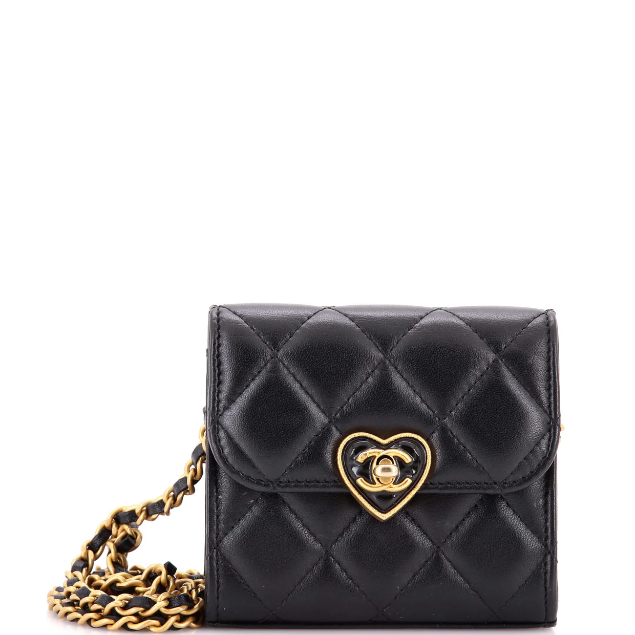 Coco Love CC Heart Clutch with Chain Quilted Lambskin Mini - Deep Luxury