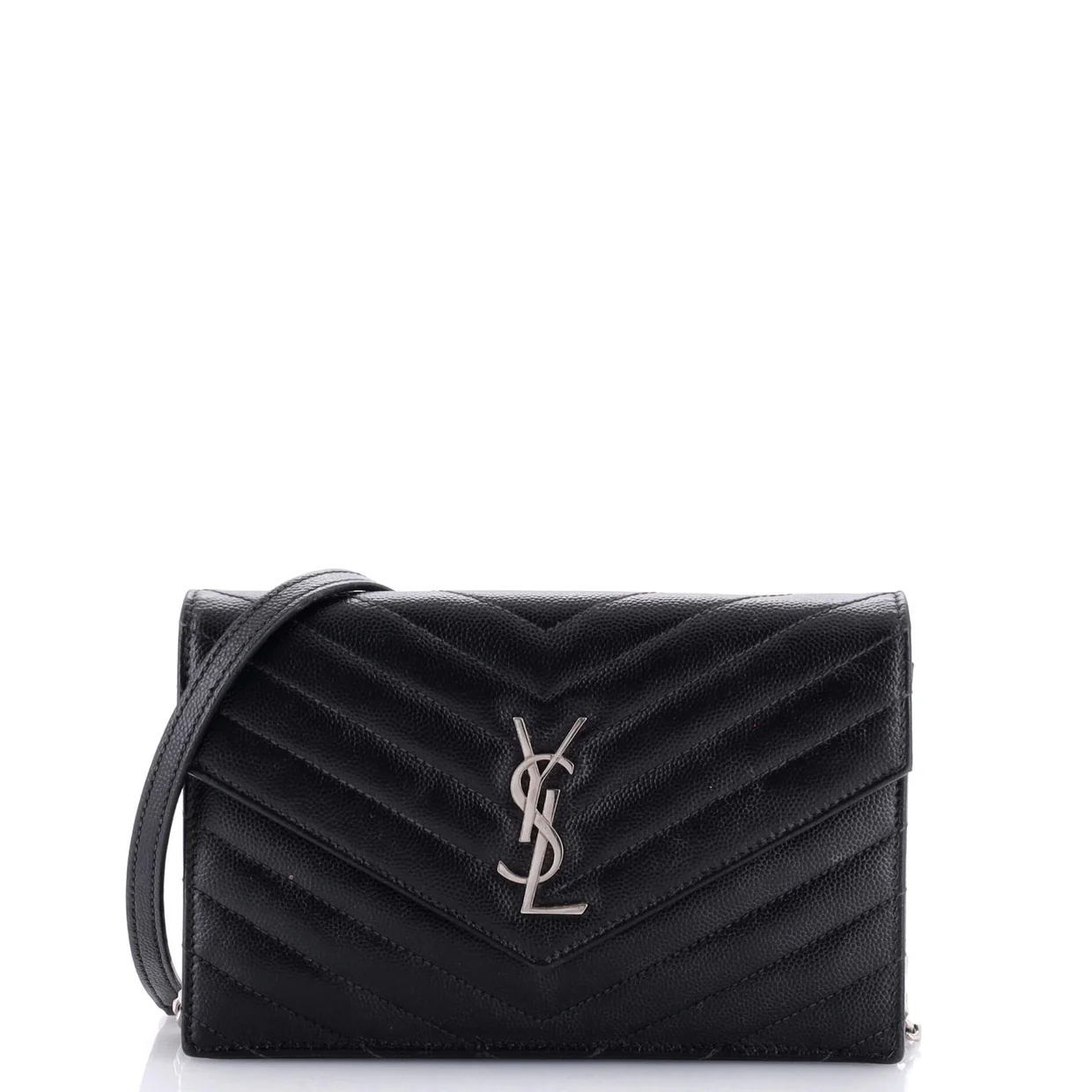 Classic Monogram Wallet on Chain Matelasse Chevron Leather Small - Deep Luxury
