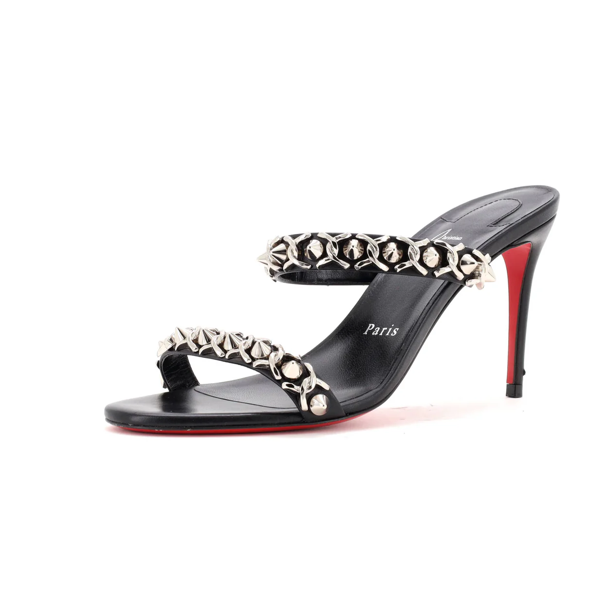 Women's Just Chain Slide Sandals Embellished Leather 85 - Deep Luxury