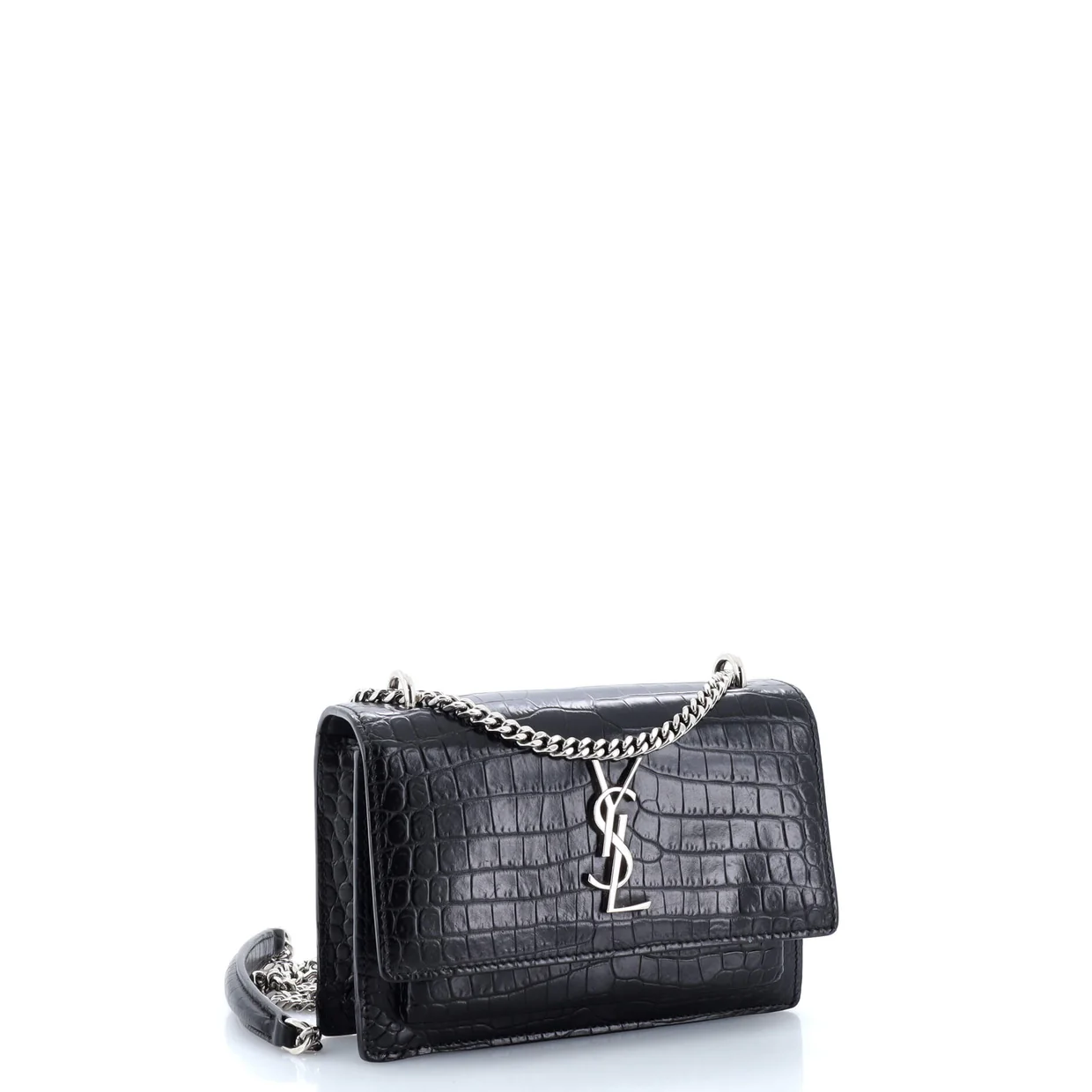 Sunset Chain Wallet Crocodile Embossed Leather - Deep Luxury