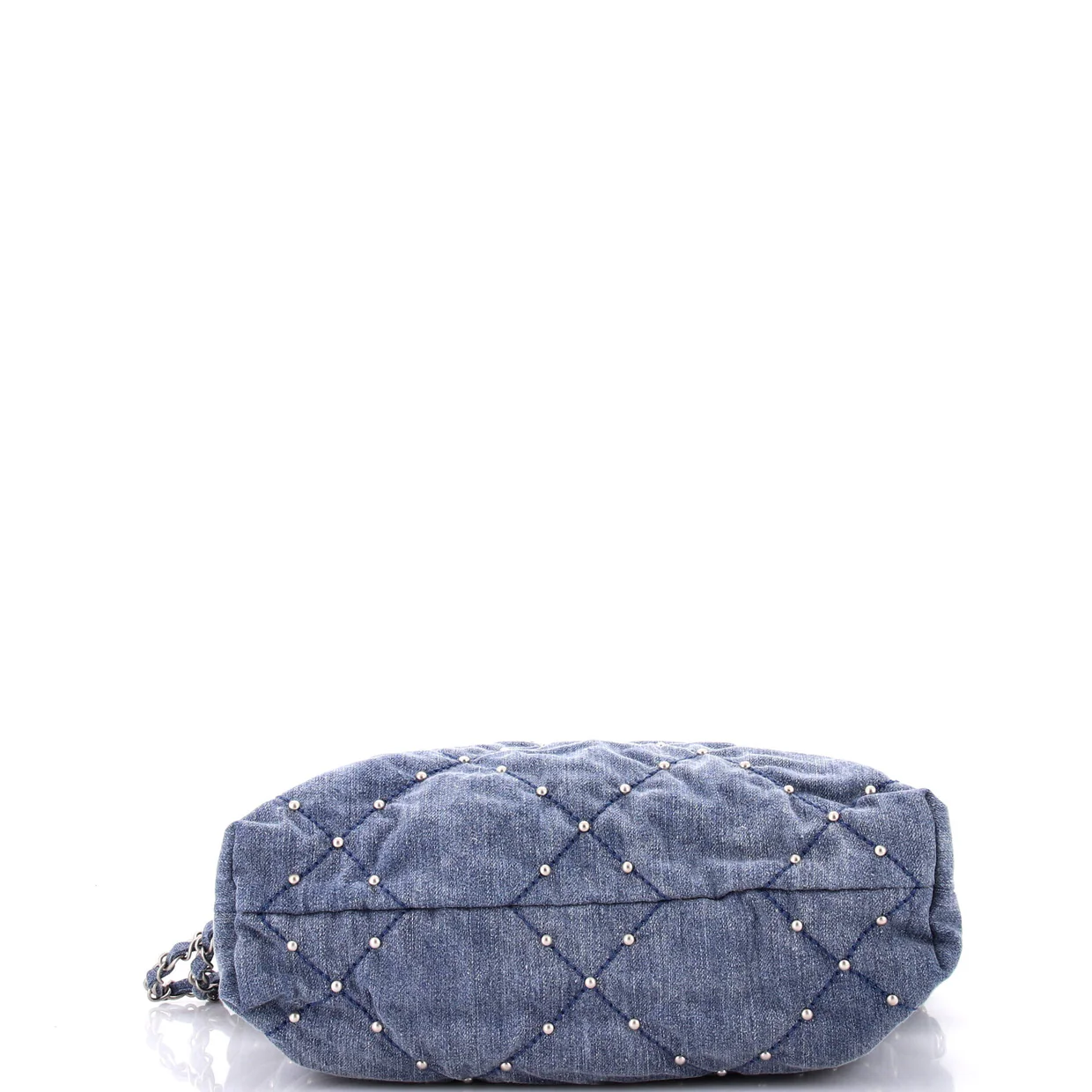 22 Chain Hobo Quilted Studded Denim Small - Deep Luxury