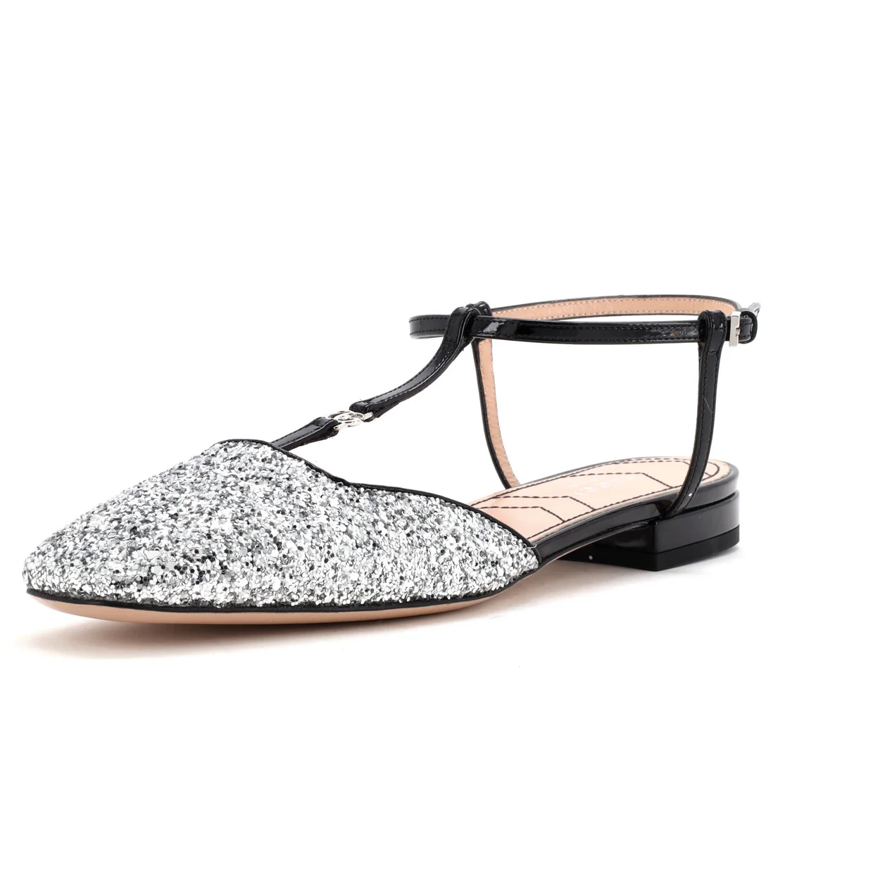 Women's GG Slingback Flats Glitter and Patent - Deep Luxury