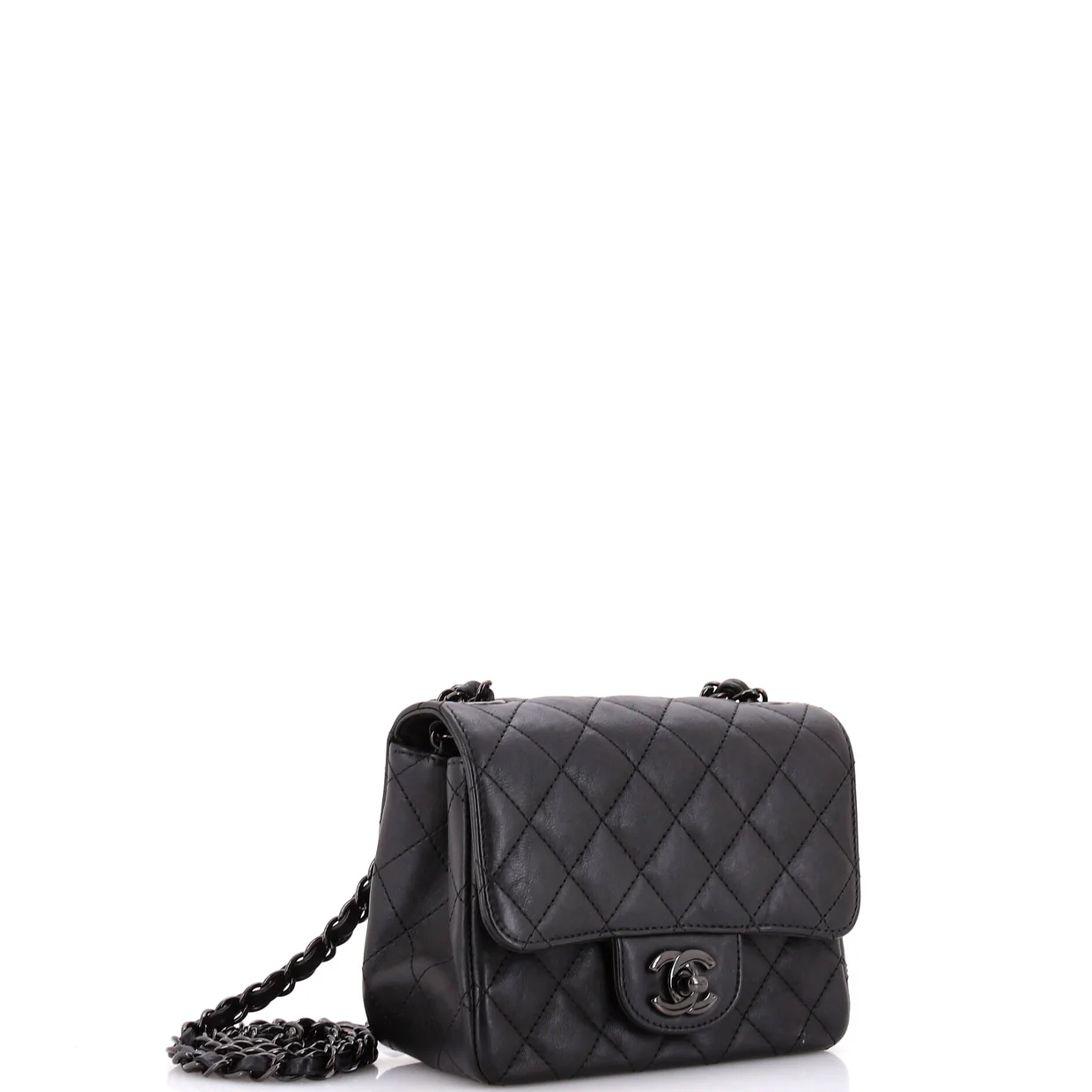 So Black Square Classic Single Flap Bag Quilted Crumpled Calfskin Mini - Deep Luxury
