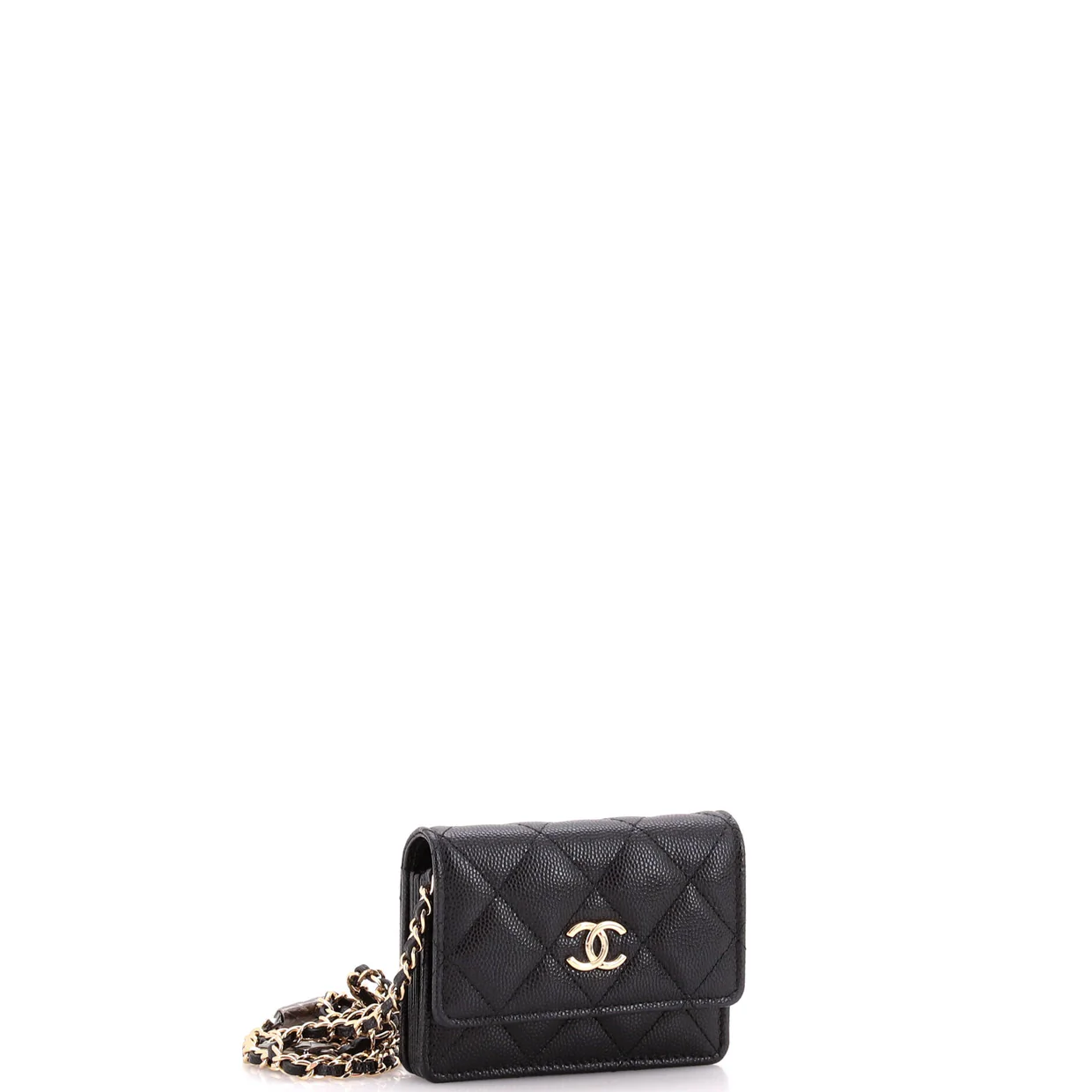 Flap Card Holder on Chain with Charms Quilted Caviar Mini - Deep Luxury