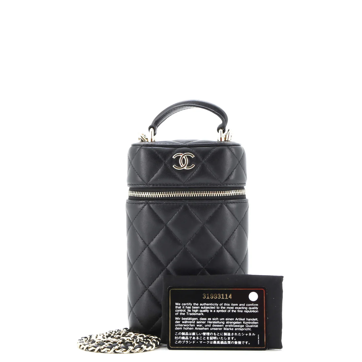 Classic Vanity Top Handle Phone Holder with Chain Quilted Lambskin - Deep Luxury