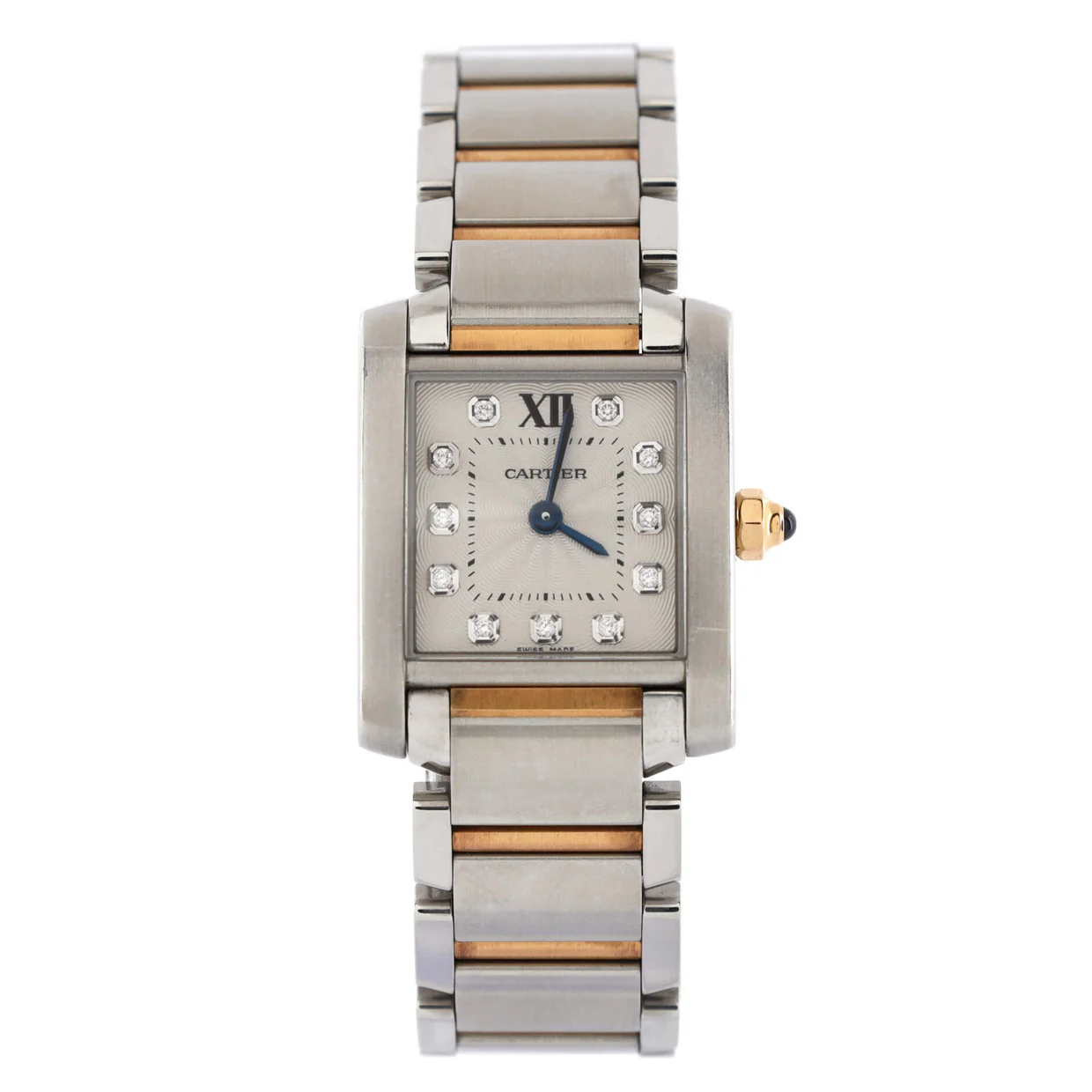 Tank Francaise Quartz Watch Stainless Steel and Rose Gold with Diamond Markers 20 - Deep Luxury