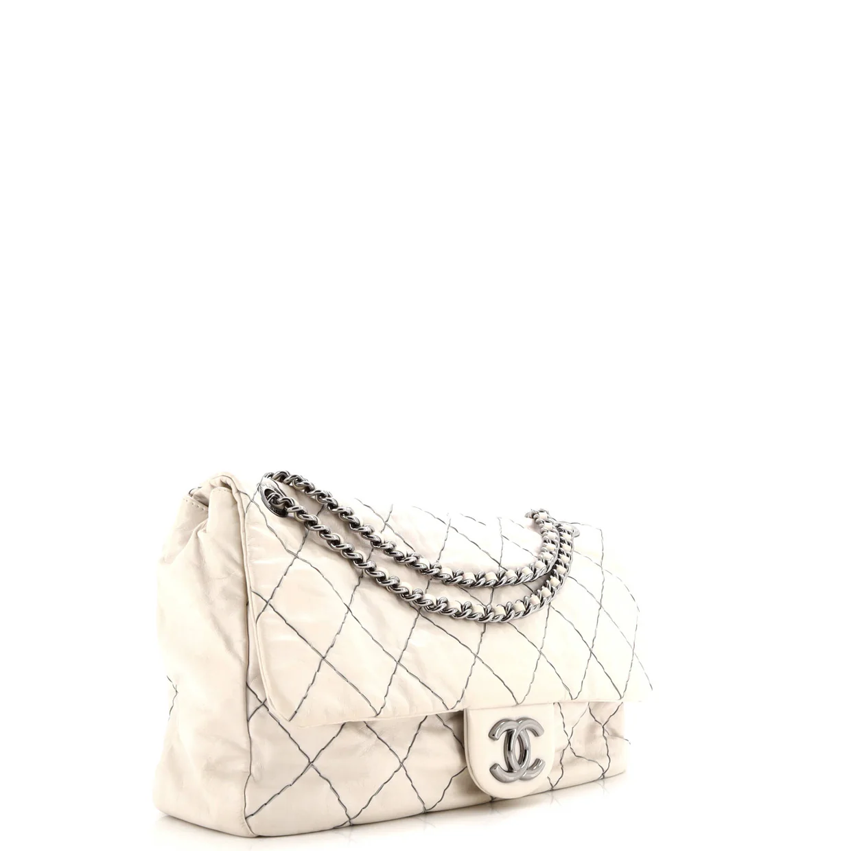 Double Stitch Flap Bag Quilted Glazed Calfskin Large - Deep Luxury