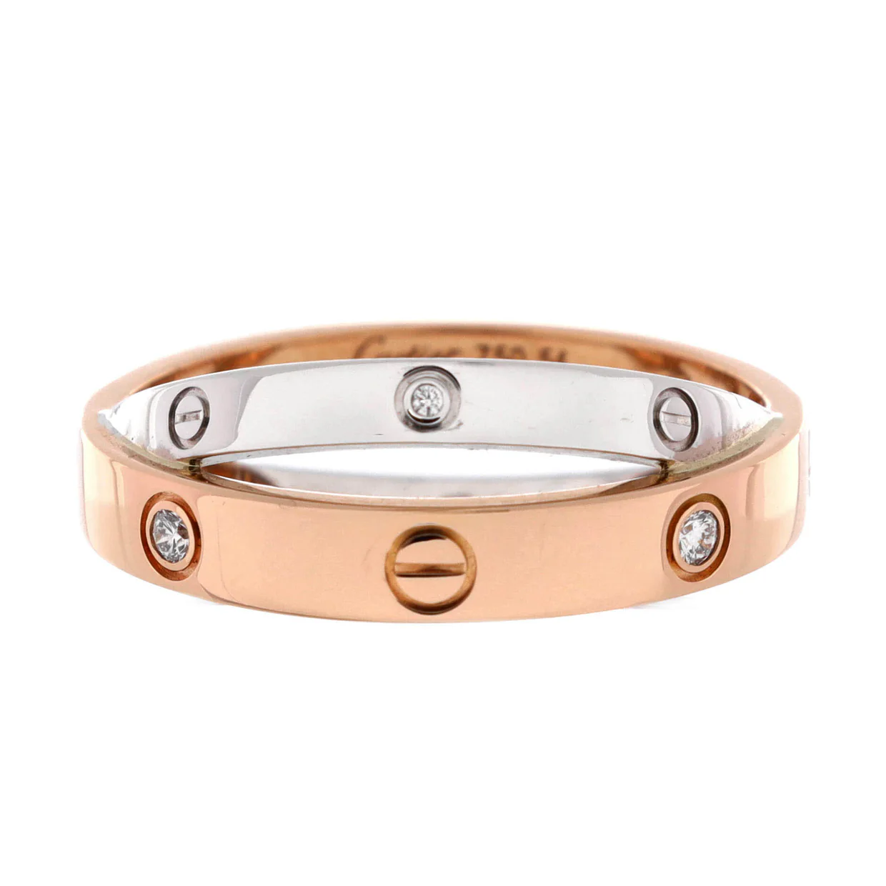 Love 6 Diamonds Double Ring 18K Rose Gold and 18K White Gold with Diamonds - Deep Luxury