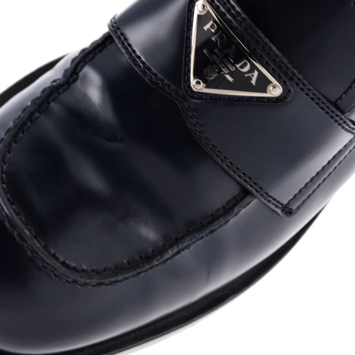 Women's Triangle Logo Loafers Spazzolato Leather - Deep Luxury