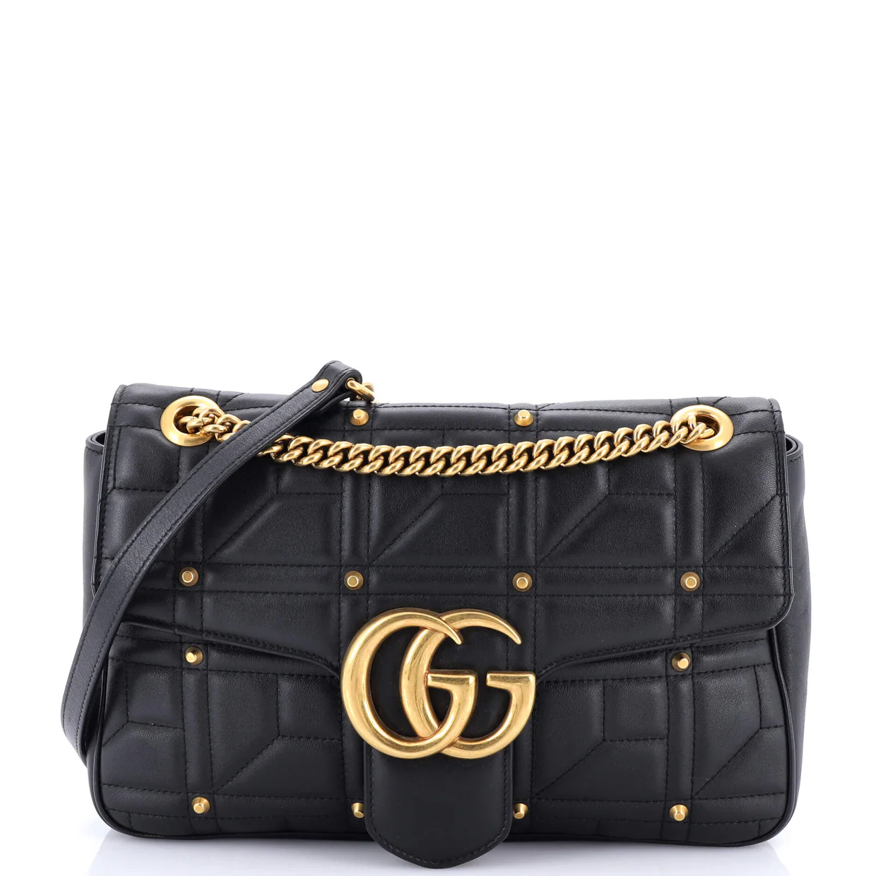 GG Marmont Flap Bag Studded Matelasse Leather Medium - Deep Luxury