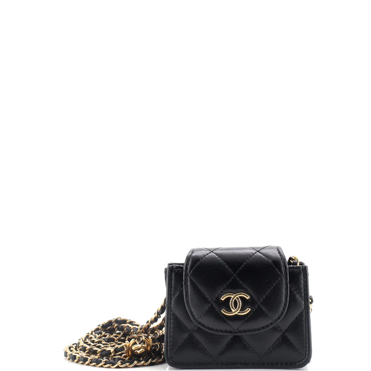 CC Accordion Round Flap Clutch with Chain Quilted Lambskin Mini - Deep Luxury