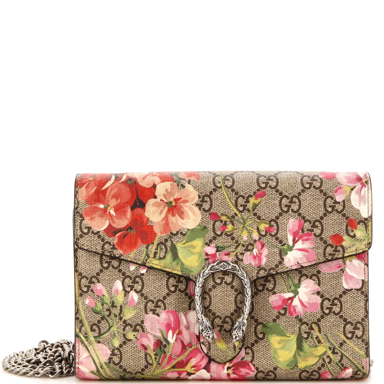 Dionysus Chain Wallet Blooms Print GG Coated Canvas Small - Deep Luxury