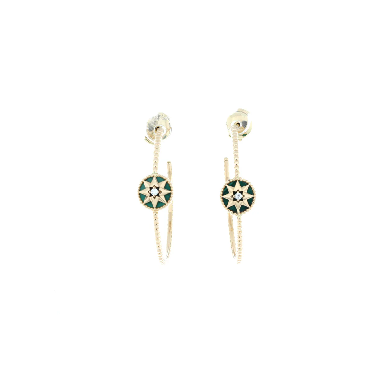 Rose des Vents Hoop Earrings 18K Yellow Gold with Diamond and Malachite - Deep Luxury