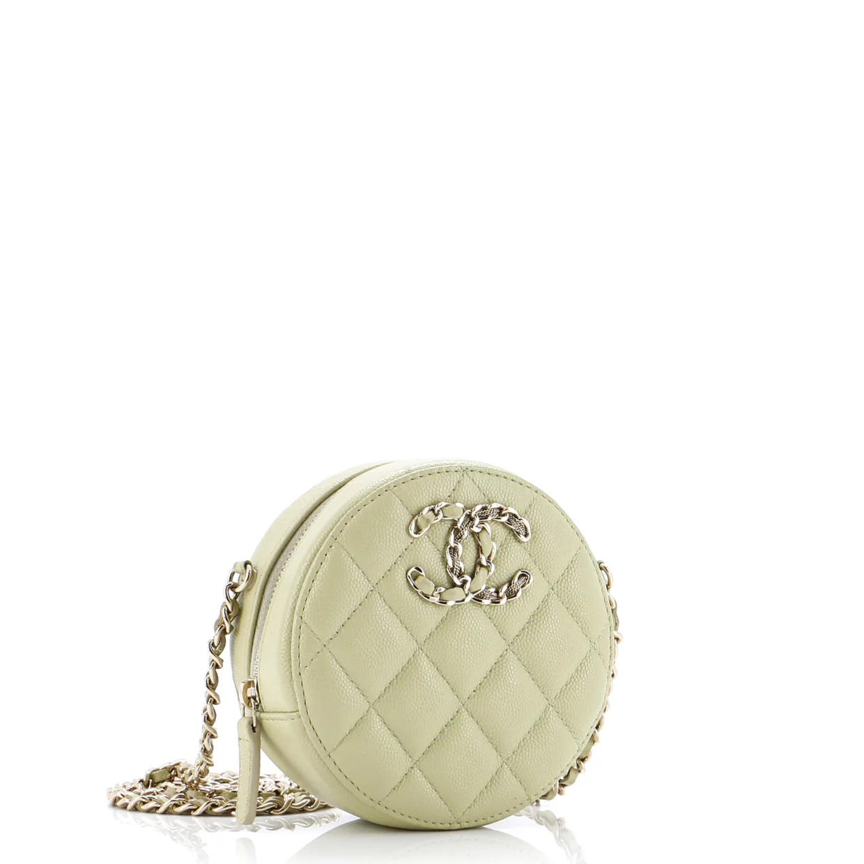 French New Wave Round Clutch with Chain Quilted Caviar - Deep Luxury