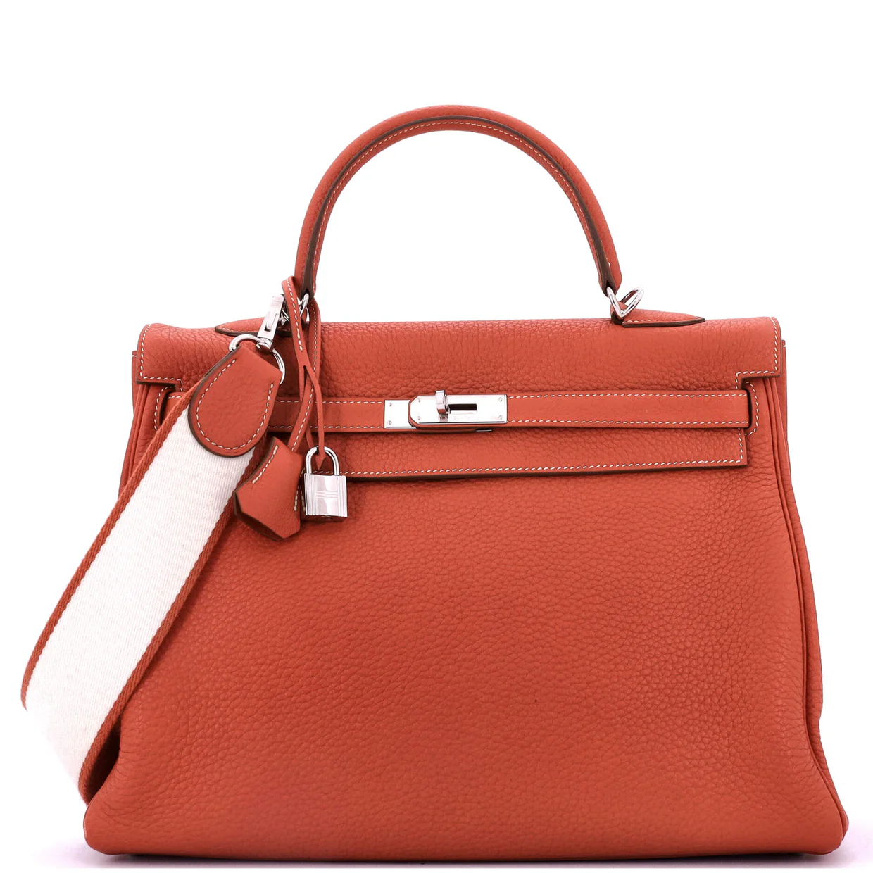 Kelly Amazone Handbag Sanguine Clemence with Palladium Hardware 35 - Deep Luxury