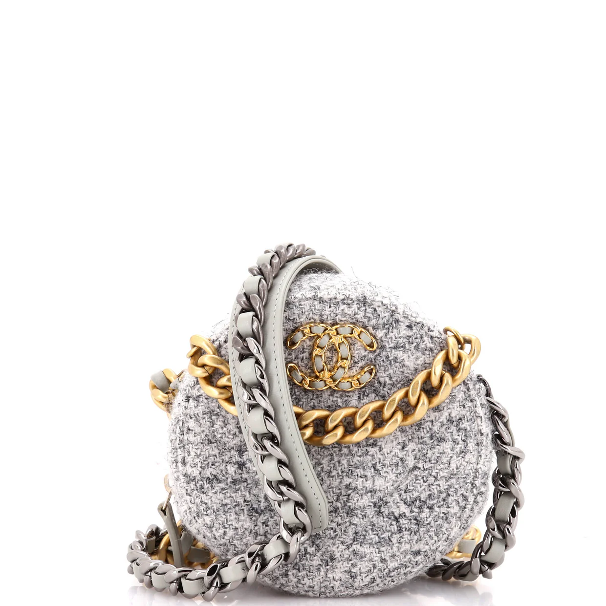 19 Round Clutch with Chain Quilted Tweed - Deep Luxury