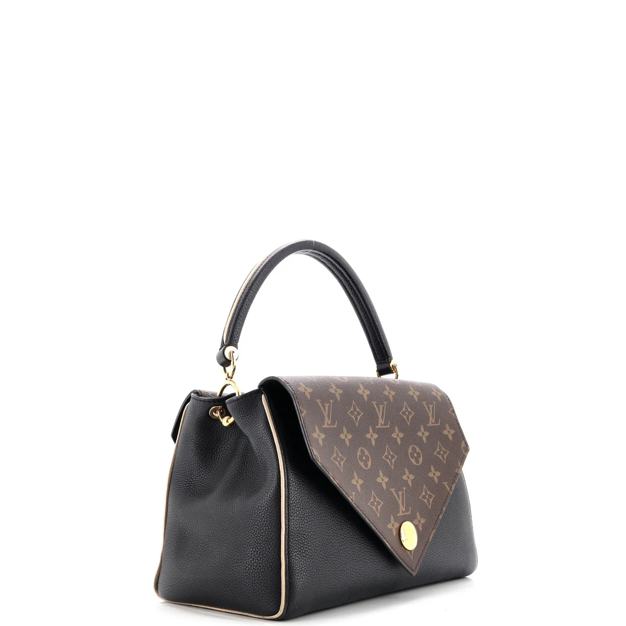 Double V Handbag Calfskin with Monogram Canvas - Deep Luxury